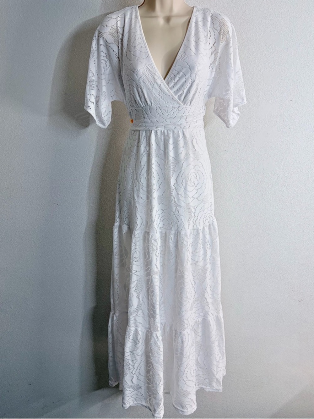Lilly Pulitzer XS Parigi Maxi Dress White Rose Lace Bridal Engagement V Neck - Picture 2 of 14